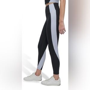 DKNY Colourblock Compression Super High-Waist Cropped Leggings, Black/Blue, sz S